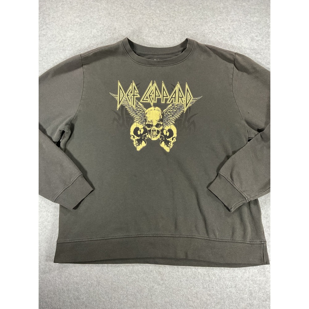 Def Leppard Graphic Sweatshirt Gray Skulls Wings Rock Band Pullover Large 2943